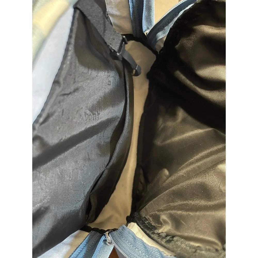 JanSport Right Pack Backpack Blue Denim Star Print Suede Bottom School Bag